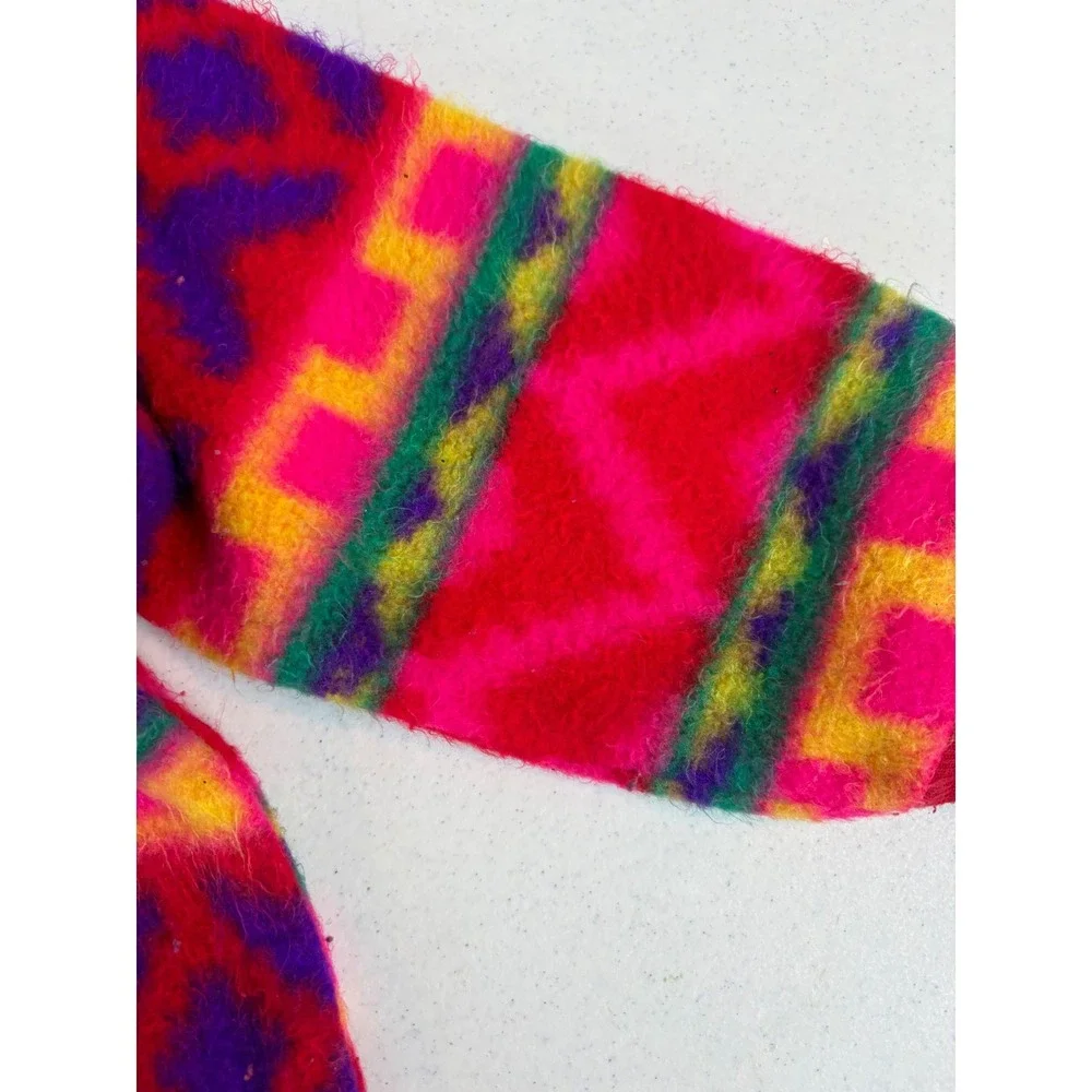 Vintage Okie Dokie Toddler 3T Fuzzy Neon Geometric Bow Cardigan Sweater Pink 90s